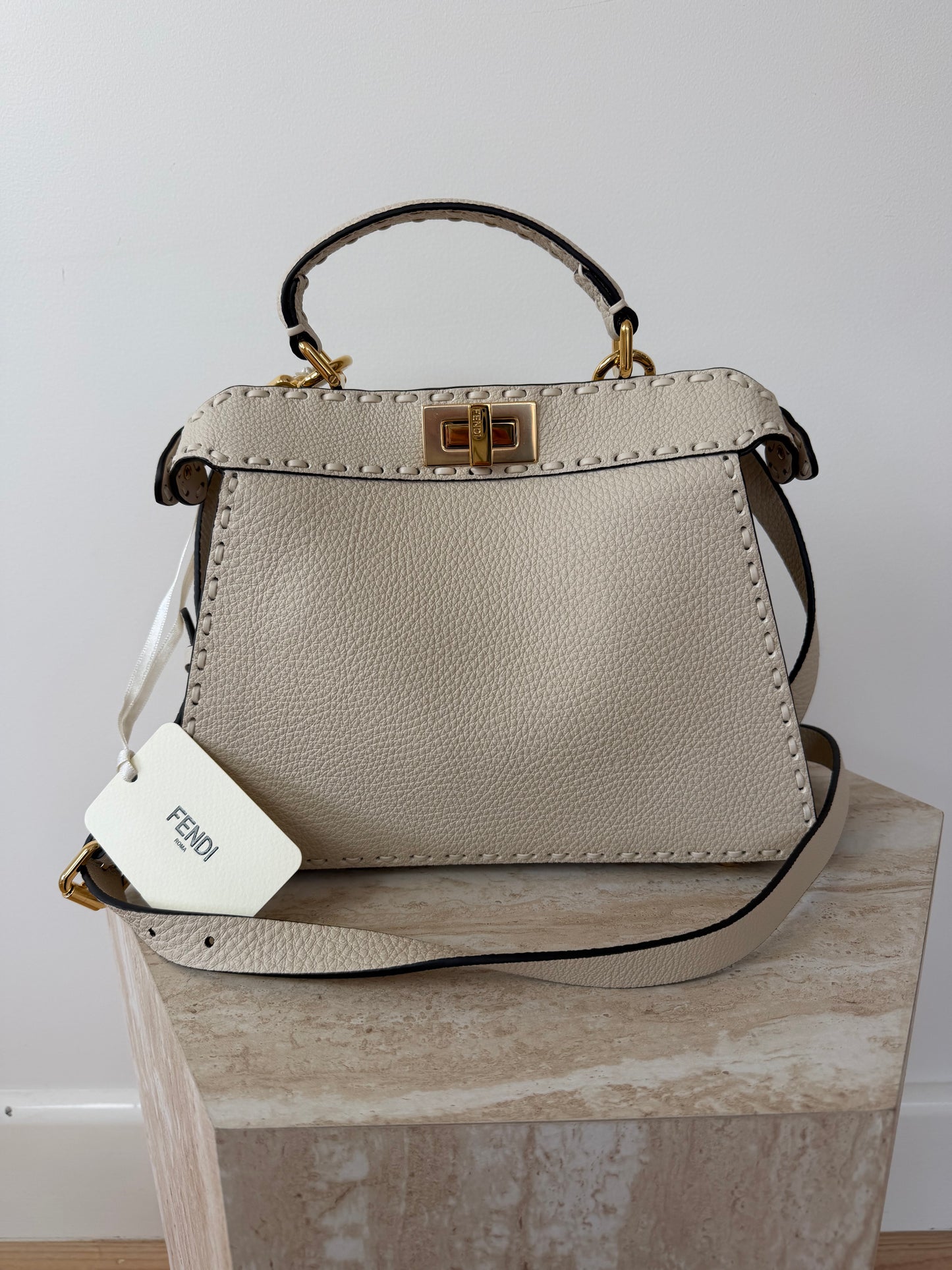 Fendi Peekaboo Small IseeU Grained White Leather